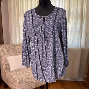 Kim Rogers Blue Sleeve Tunic with Tie Front